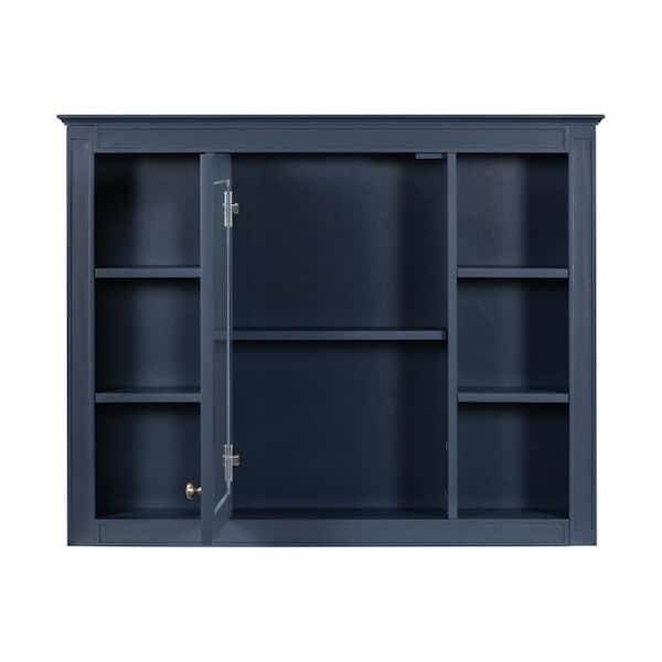 YSQCAR 35 in. W x 27.5 in. H Rectangular MDF Medicine Cabinet with Mirror in Blue
