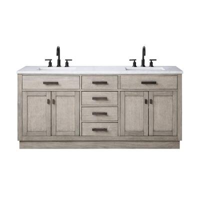 Chestnut 72 in. W x 21.5 in. D Vanity in Grey Oak with Marble Vanity Top in White with White Basin