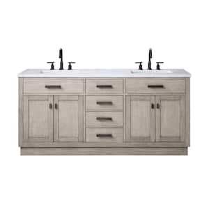 Chestnut 72 in. W x 22 in. D x 34.2 in. H Double Sink Vanity in Grey Oak with Marble Vanity Top in Carrara White