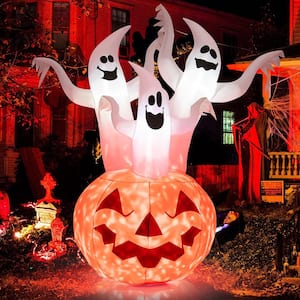 6 ft. Inflatable Halloween 3 White Ghosts with Pumpkin Decor with Rotating Lamp