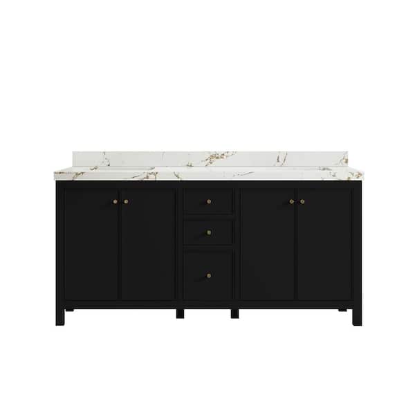 Willow Collections Chicago 72 in. W x 22 in. D x 36 in. H Double Sink Bath Vanity in Black with 2 in. Viola Brown Qt. Top