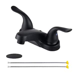 Quality 4 in. Centerset Double Handle Low Arc Bathroom Faucet with Pop-up Drain Kit Included in Matte Black