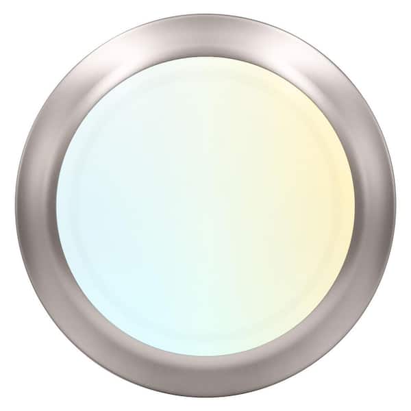 LUXRITE 6 in., Damp Rated Brushed Nickel LED Disk Lights, Dimmable Flush Mount, 5CCT 2700K - 5000K, 12.5-Watt, 1000 Lumens