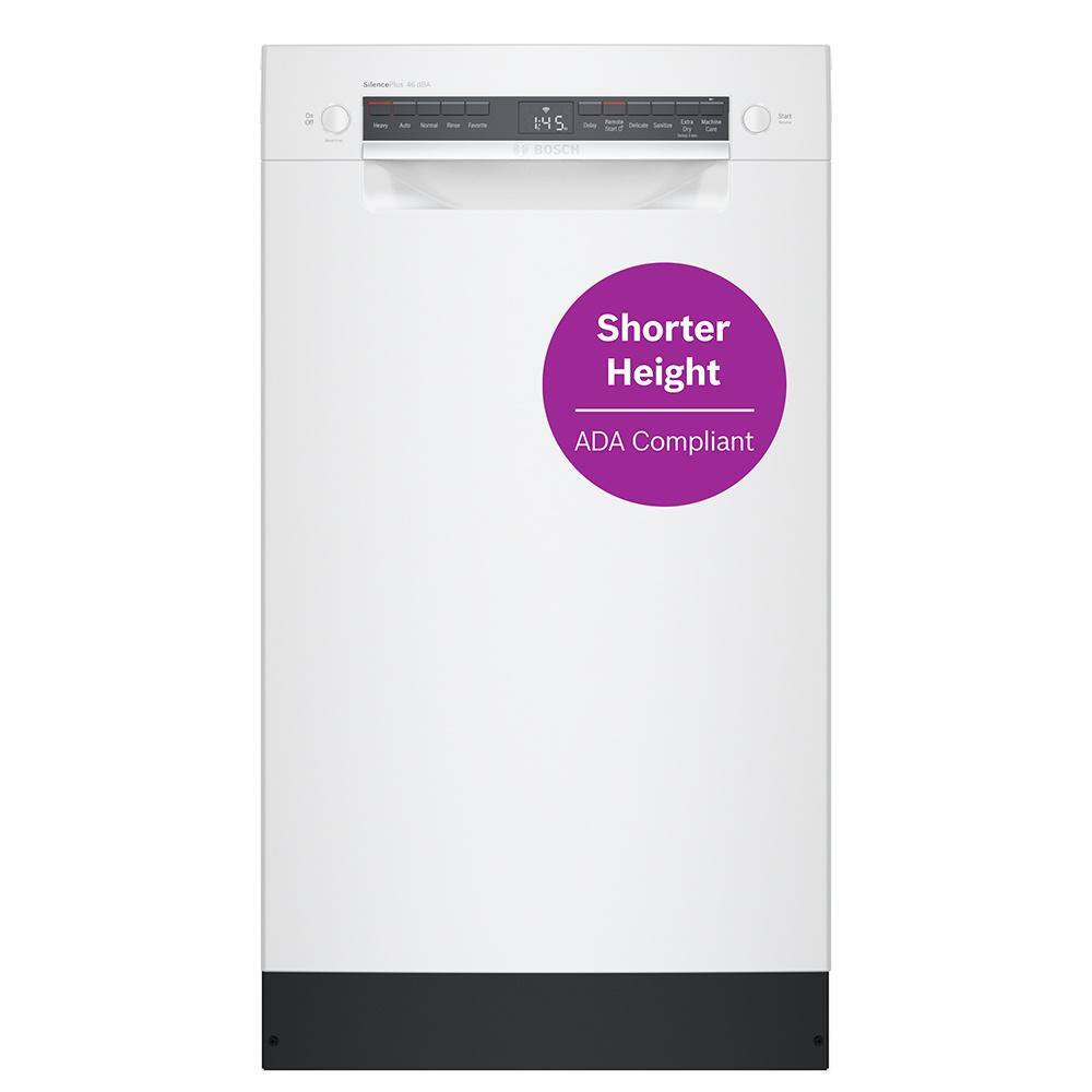Bosch 300 Series 18 in. ADA Compact Front Control Dishwasher in White with Stainless Steel Tub and 3rd Rack, 46dBA