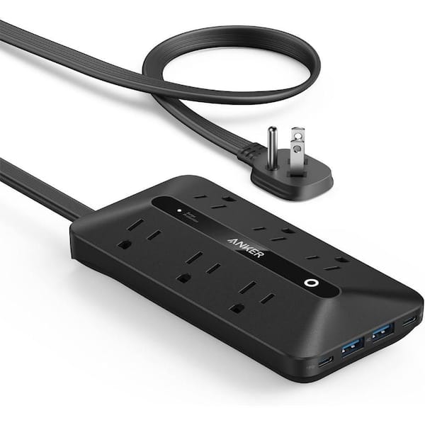 10FT Anker Flat Plug Power Strip 300J with USB Ports, 10-in-1 Ultra Thin with 6 AC, 2 USB-A and 2 USB-C Ports