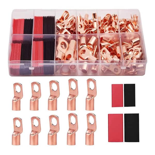 160 Pcs Copper Wire Lugs (AWG 2-12) with Heat Shrink Set, 80Pcs Battery Cable Ring Terminals & Tubing Kit