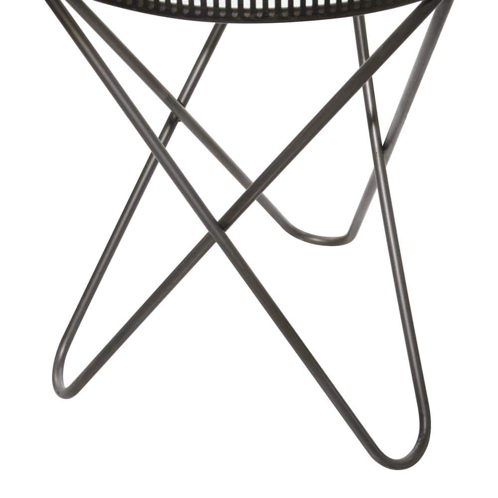 Set of 2 Gray Metal and Glass Industrial Accent Tables