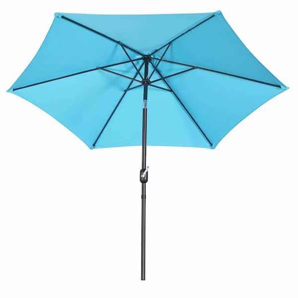 JUSKYS 9 ft. Outdoor Table Market Patio Umbrella with 6 Steel Ribs for Inground Pool Balcony Backyard in Sky Blue Color