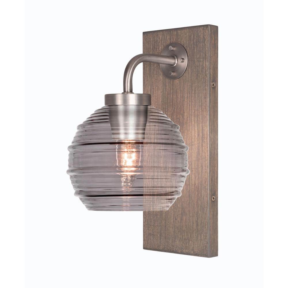 View of Kirby 1-Light Graphite and Painted Distressed Wood-look Metal Wall ...