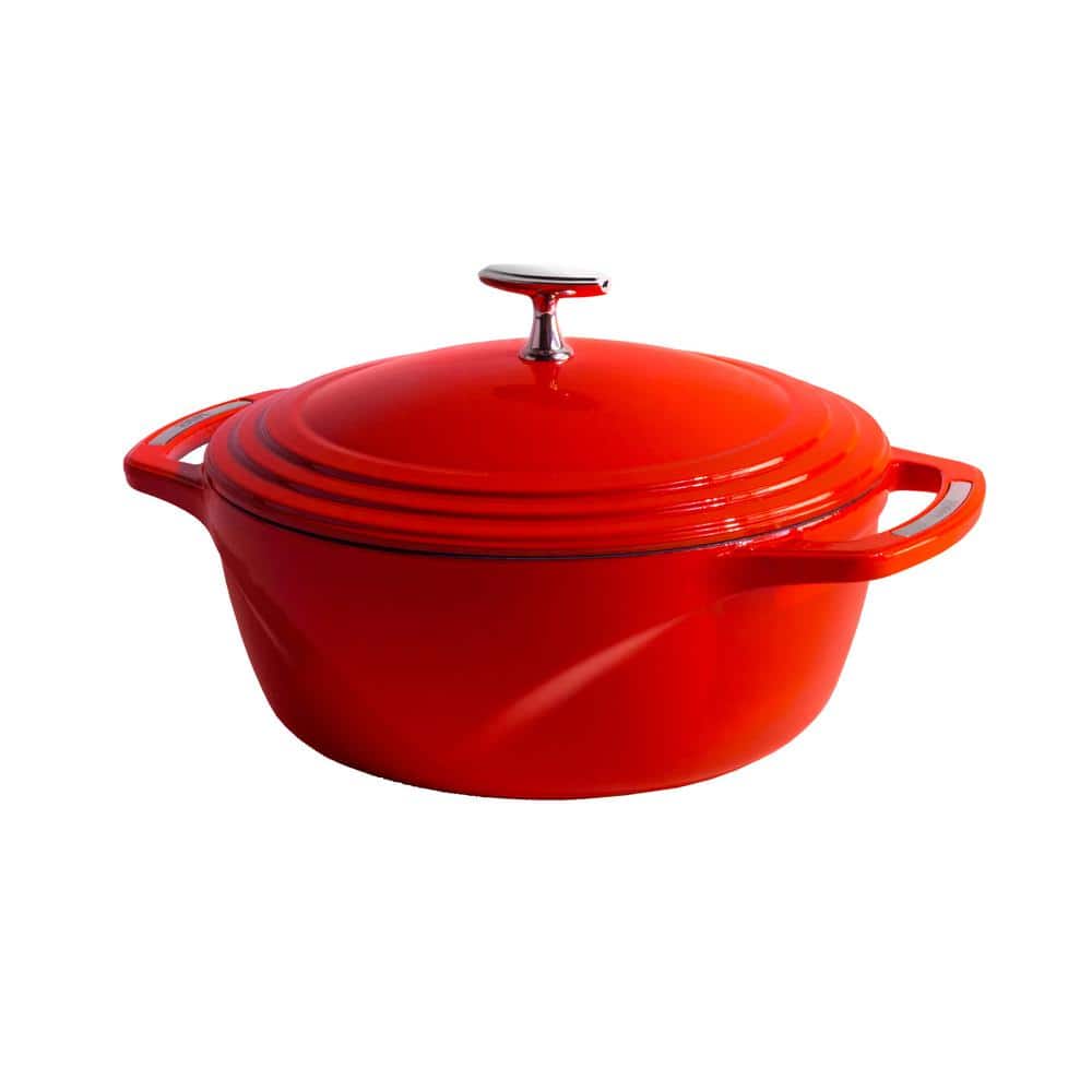 Cherry Red Enameled Cast Iron 6-Qt Dutch Oven with Stainless Steel Handles