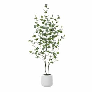 5 ft. Faux Eucalyptus Tree with Oval White Planter, Pre-Potted Artificial Eucalyptus Plant for Home Decor