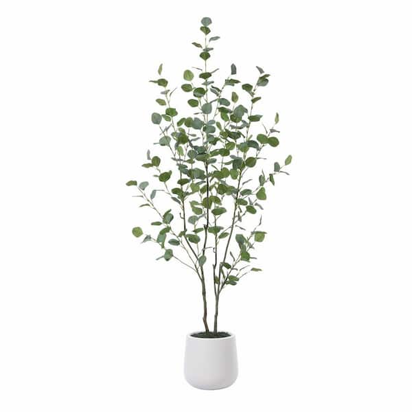 DR.Planzen 5 ft. Faux Eucalyptus Tree with Oval White Planter, Pre-Potted Artificial Eucalyptus Plant for Home Decor