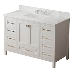 48 in. W x 22 in. D x 34 in. H Single Sink Solid Wood Bath Vanity in White with White Marble Top