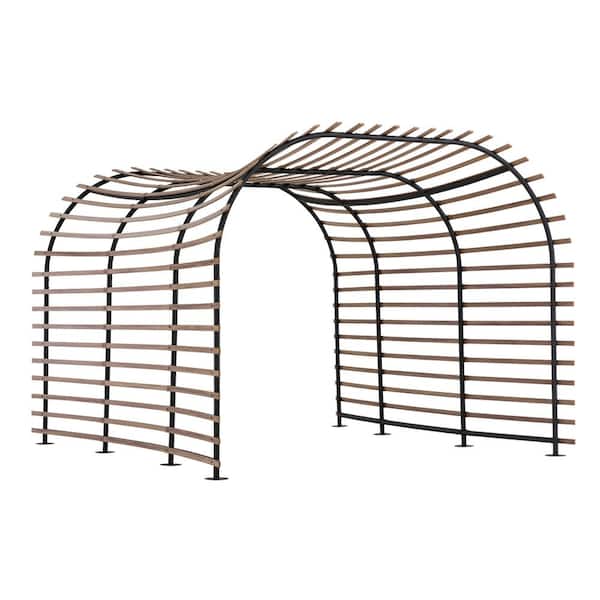 Sunjoy 14 ft. x 12 ft. Steel Arc-Shaped Frame Pergola with Breathable Slatted Roof for Backyard, Poolside, Deck or Lawn