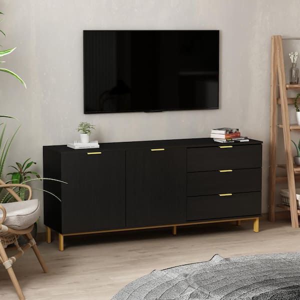 62.9 in. Wood Black TV Stand Entertainment Center with Storage Cabinet and 3-Drawers Fits TV's up to 70 in.