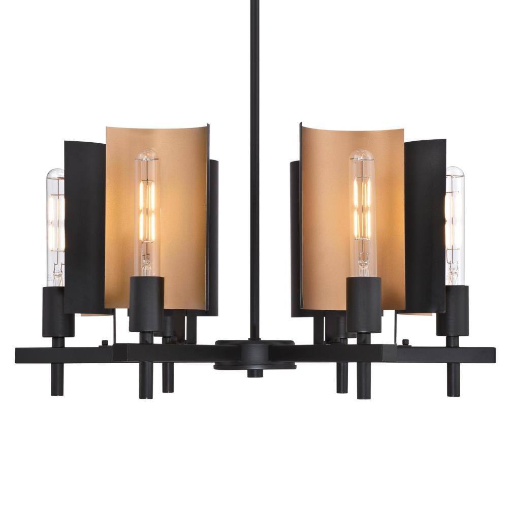 Matte Black and Bronze Six-Light Industrial Chandelier