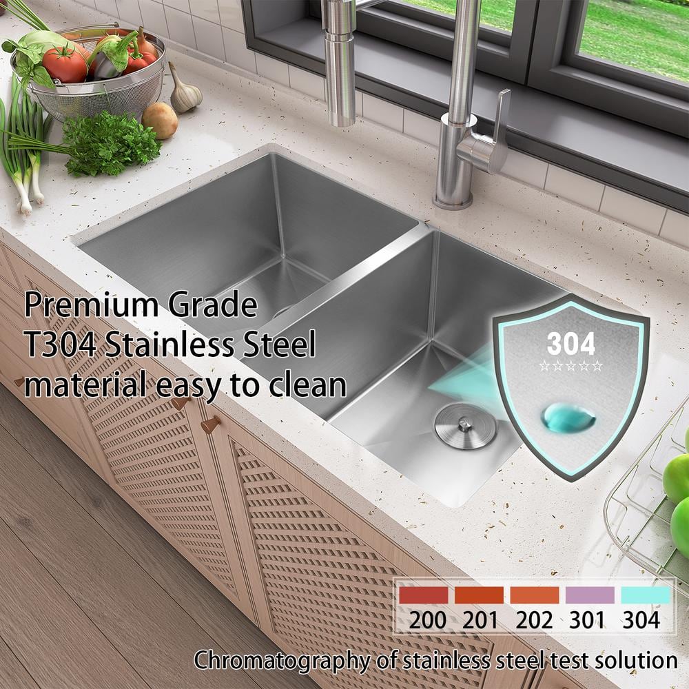 Sinber 32" Stainless Steel Double Bowl Drop-In Kitchen Sink
