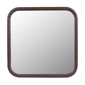 23.6 in. W x 23.6 in. H Small Rectangular PU Covered MDF Framed Wall Bathroom Vanity Mirror in Copper Brown