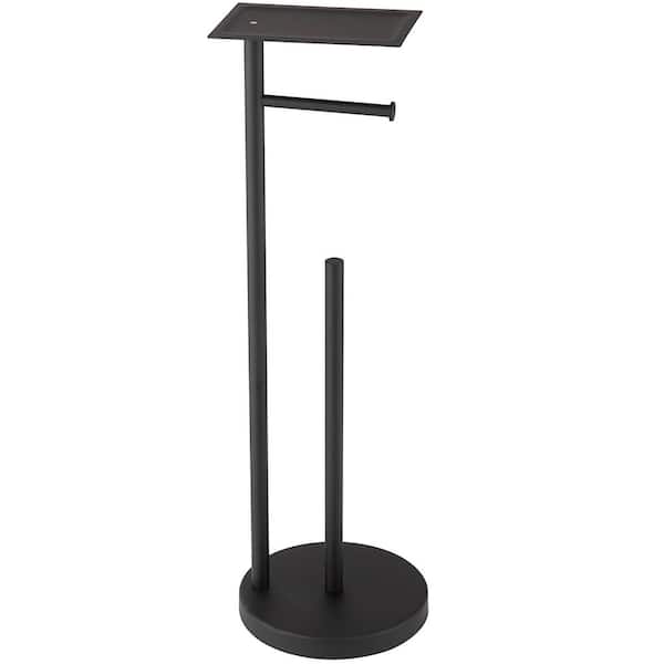Freestanding Toilet Paper Holder with Shelf in Matte Black