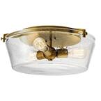 Alton 18.5 in. 3-Light Natural Brass Flush Mount Ceiling Light with Seeded Glass