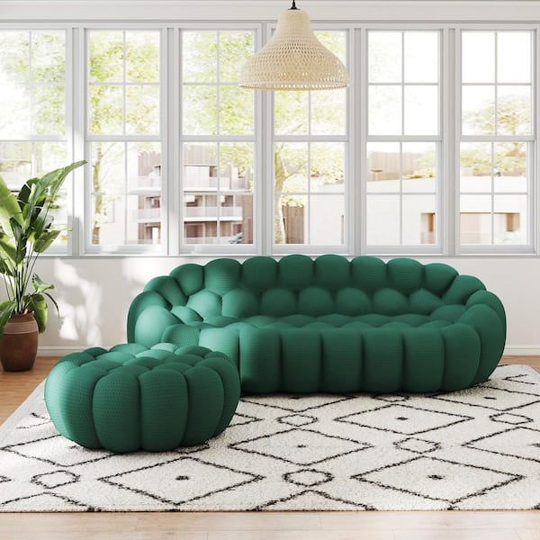 Magic Home (Set of 2) Bubble Couch, 98 in. Green Mesh Fabric Armless Curved Sectional Sofa Set 3-Seater Floor Couch with Ottoman