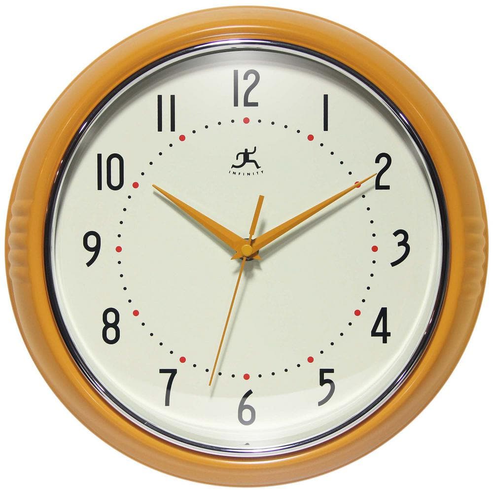 Infinity Instruments Retro Round Saffron Aluminum Wall Clock, 12 in ...