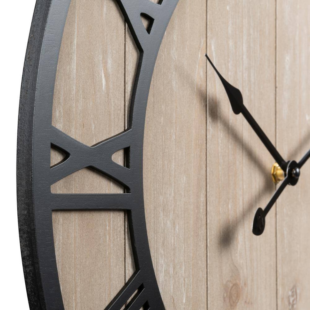 Harper 19.7-Inch Black and Distressed Wood Roman Numeral Wall Clock