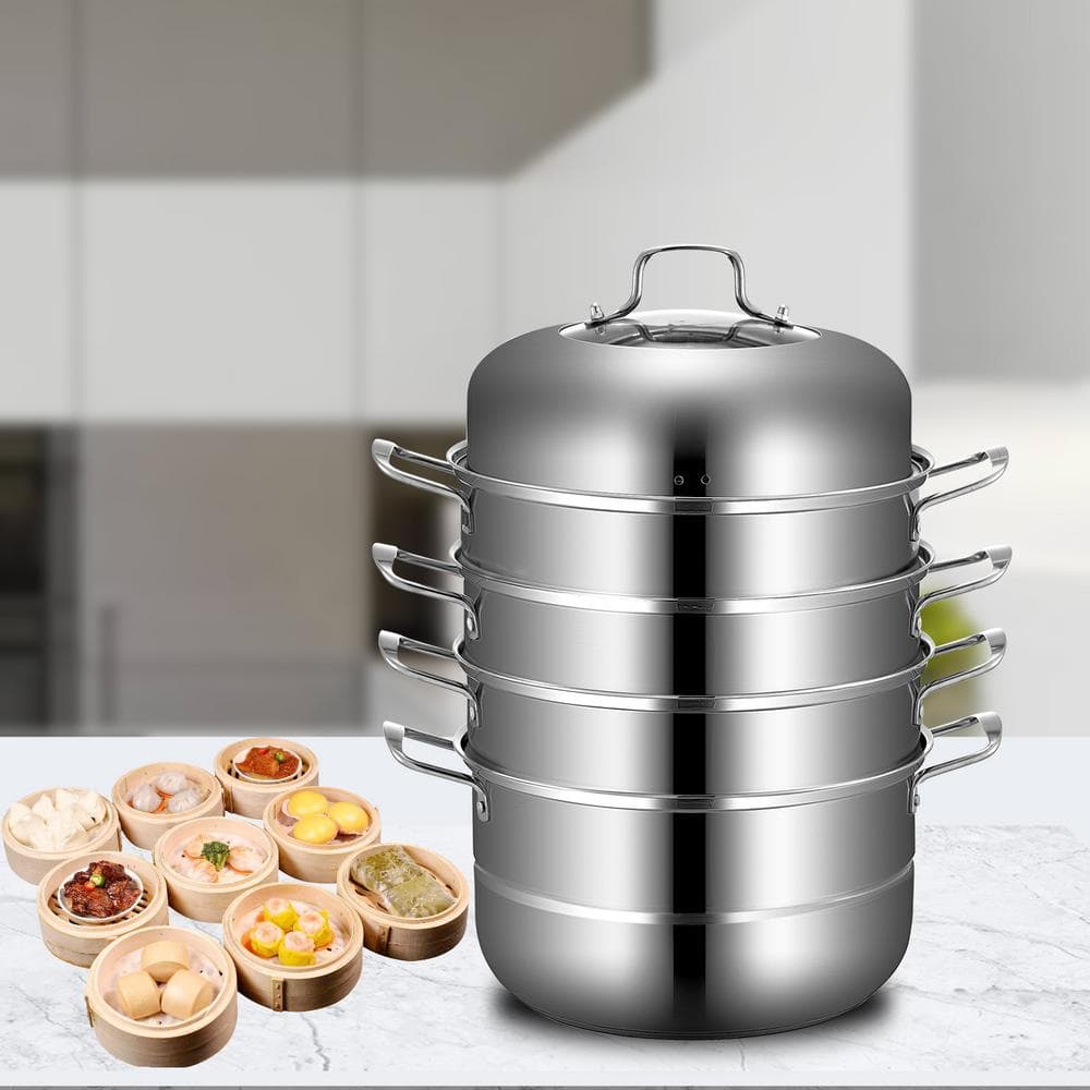 Stainless Steel 5-Tier Electric Dumpling Steamer for Gas and Induction