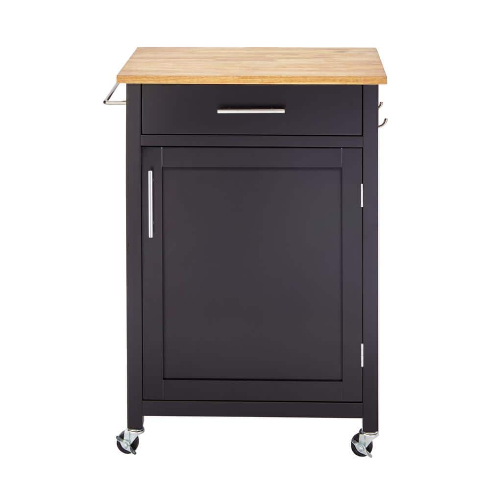 Glenville Small Black Kitchen Cart with Butcher Block Top and Locking Wheels (24" W )