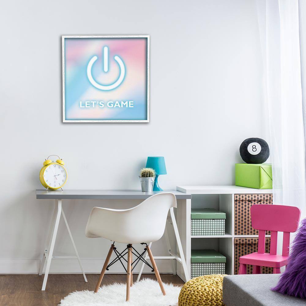 Pastel Let's Game Power Symbol by Yass Naffas Designs White Framed Typography Giclee Art Print 24 in. x 24 in.