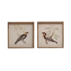 2-Piece Wood Framed Graphic Print Animal Art Print with Bird Designs 14 in. x 14 in.