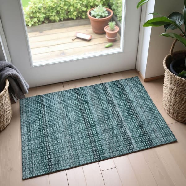 Mayfield Premium Machine Washable Abstract AMF1419 Teal 2 ft. x 3 ft. Area Rug