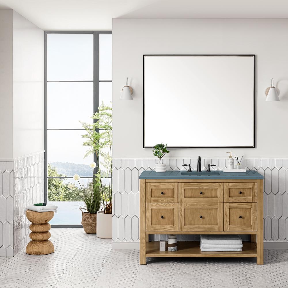 Light Natural Oak 48" Single Vanity Base with Matte Black Knobs