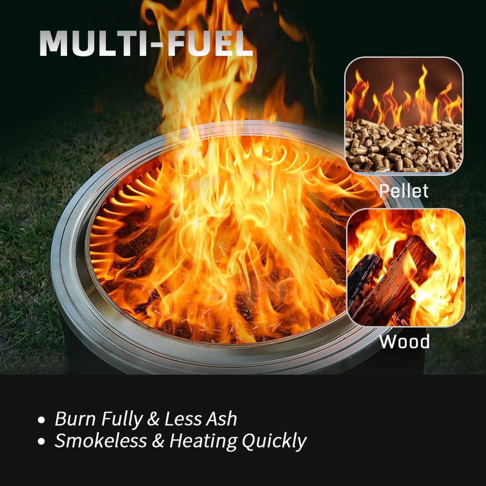 Black Circular Wood-Burning Free-Standing Fire Pit with Ash Drawer