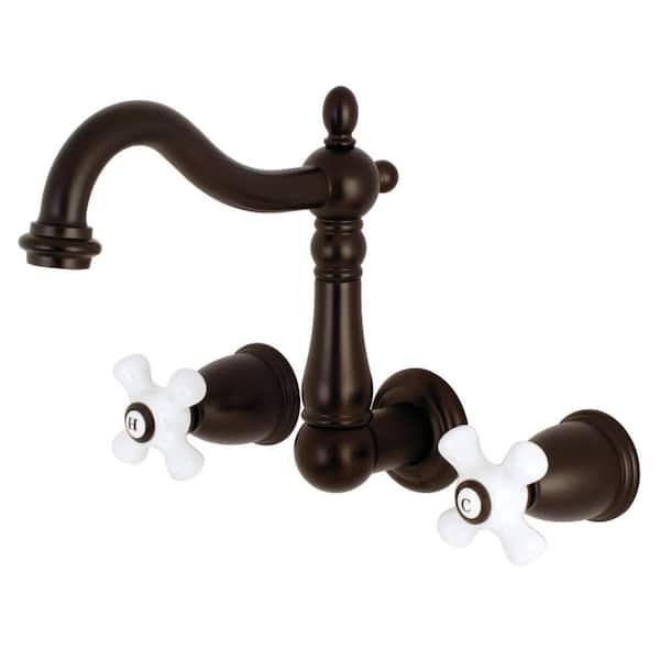 Kingston Brass Heritage 2-Handle Wall Mount Bathroom Faucet in Oil Rubbed Bronze