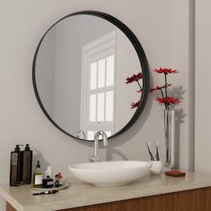 32 in. x 32 in. Modern Metal Round Framed Black Wall Mirror