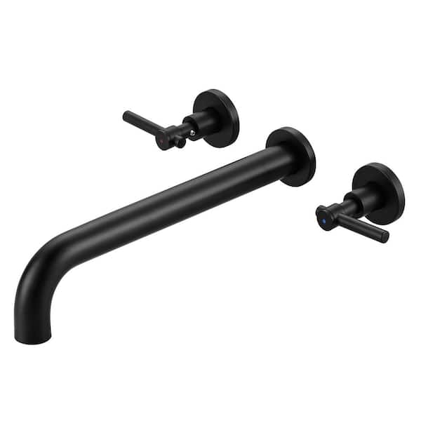 WOWOW Cross 2-Handle Wall Mounted Roman Tub Faucet with Long Spout, Brass 3-Hold Tub Fille Faucet in Matte Black