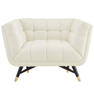 Adept Upholstered Velvet Armchair in Ivory