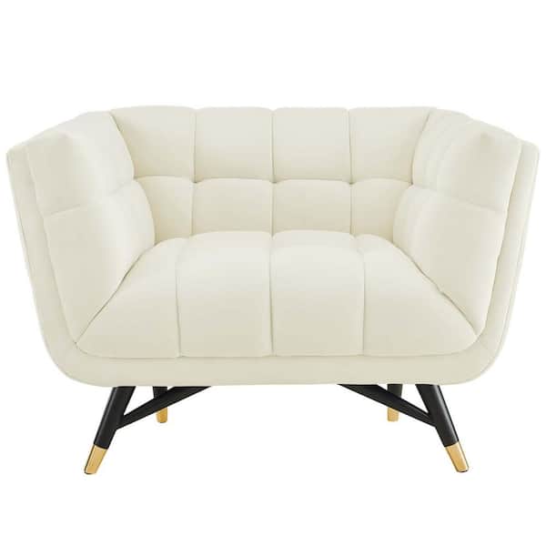 MODWAY Adept Upholstered Velvet Armchair in Ivory