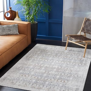 Craft Gray/Blue 7 ft. x 7 ft. Distressed Border Square Area Rug