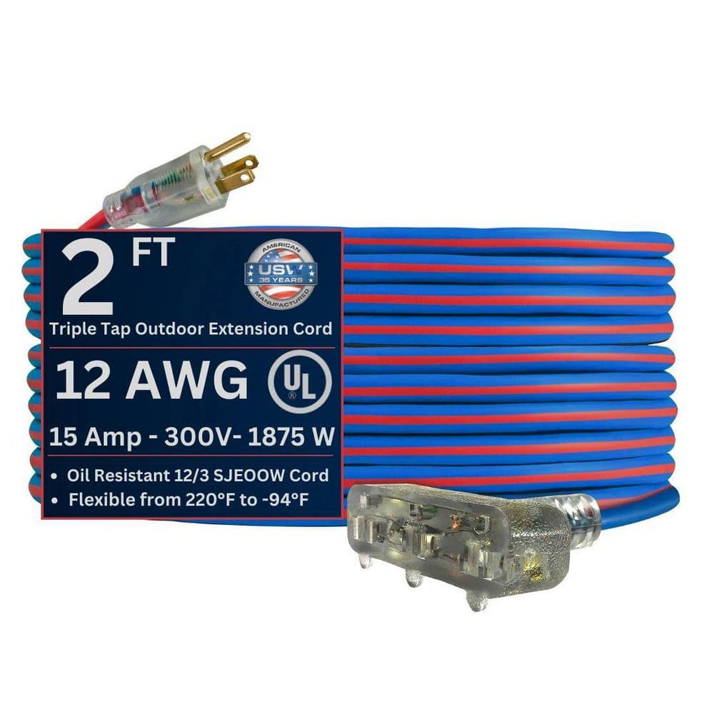 Extreme 2 ft. 12 / 3 Cold Weather Indoor/Outdoor Extension Cord with Tri-Tap and Lighted End, Blue price history on PriceWatchPro