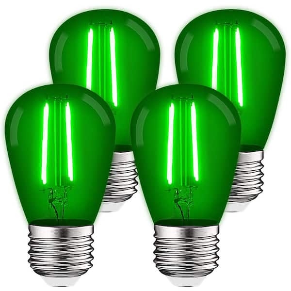 LUXRITE 11-Watt Equivalent S14 Edison LED Green Light Bulb, 0.5-Watt, Outdoor String Light Bulb, UL, E26 Base Wet Rated (4-Pack)