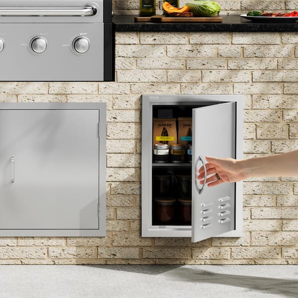 Single Outdoor Kitchen Door 17 in. W x 24 in. H BBQ Access Door Stainless Steel Flush Mount Door with Handle and Vents