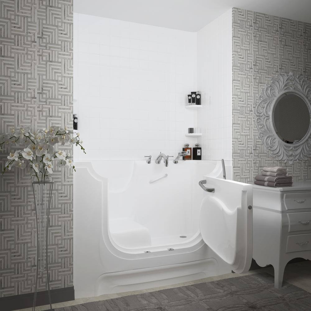 60'' x 30'' White Walk-In Soaking Fiberglass Bathtub with Faucet