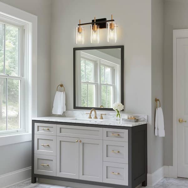 20 in. 3-Light Gold Metal LED Vanity Light with Clear Glass Shades, Modern Bathroom Lighting Fixture for Bathroom
