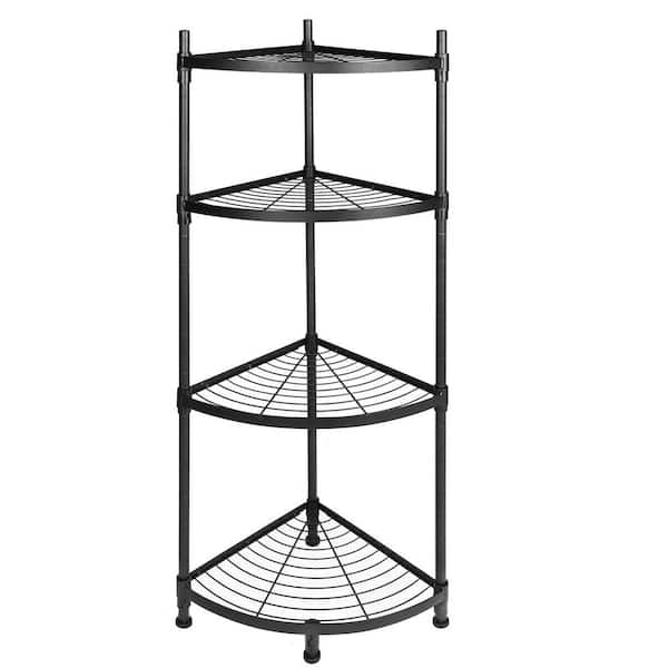 4-Tier Corner Metal Shelving Unit in Black(19 in. W x 43.3 in. H x 13.4 in. D)