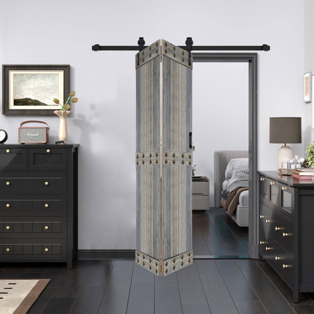Mid Bar Style 42 in. x 84 in. (21 in. x 84 in. 2-Panels) Aged Barrel Solid Wood Bi-Fold Door Hardware Kit Assembly Need price history on PriceWatchPro