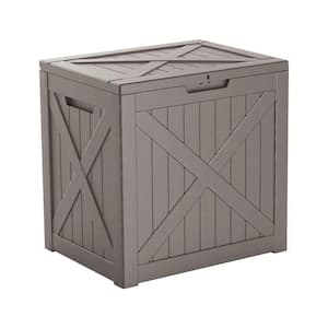 35 Gal. Small X-Pattern Gray Wood Grain Resin Deck Box Lockable Patio Garden Pool Storage Container