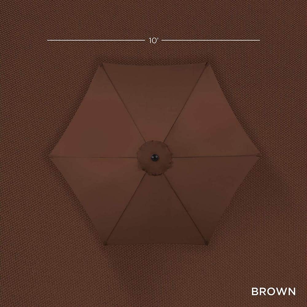 10ft Brown Hexagon Outdoor Steel Patio Umbrella with Crank