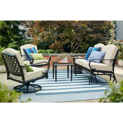Laurel Oaks Brown Steel Outdoor Patio Lounge Chair with Cushion Guard Putty Tan Cushions (2-Pack)